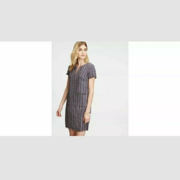 Ann Taylor Women's Size 2 Navy Tweed Dress Mini Short Sleeve Business Casual - Picture 9 of 10